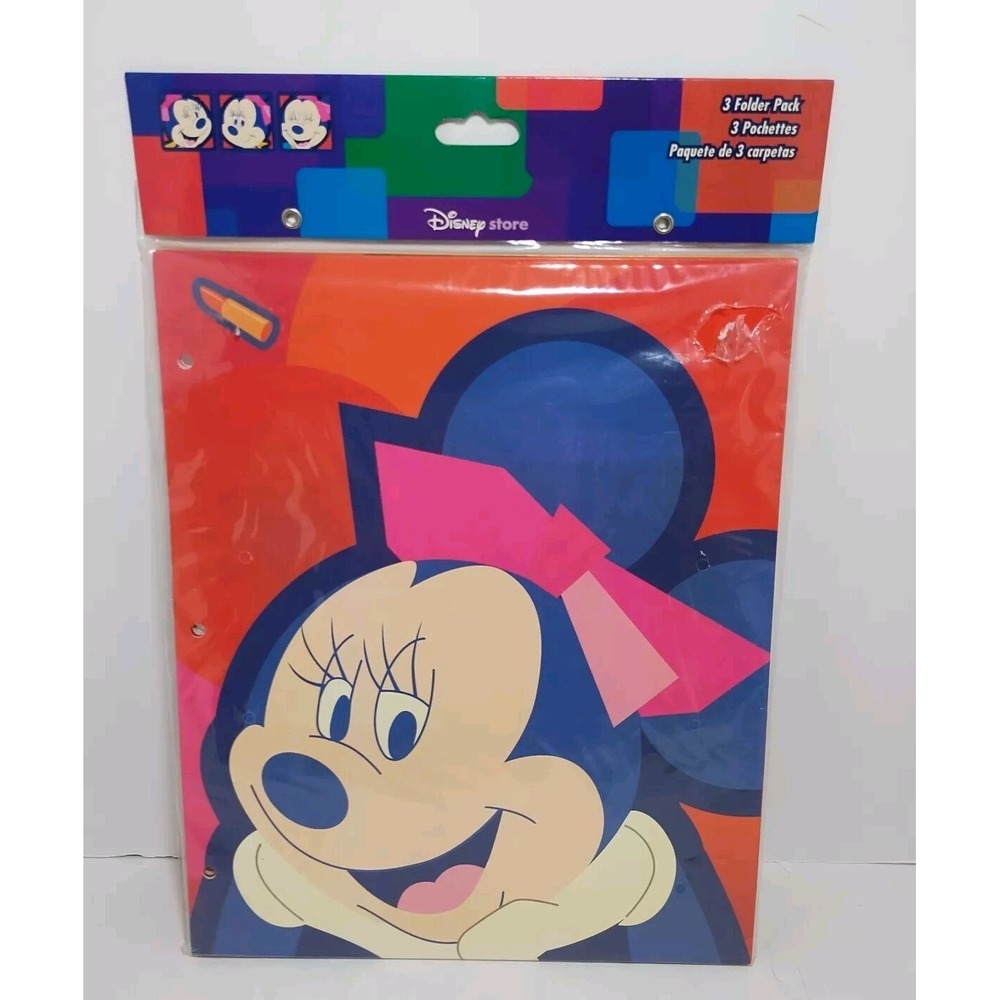 3 Pack Of Disney Store Minnie Mouse 2 Pocket 3 Whole Folders In Sealed Plastic‎
